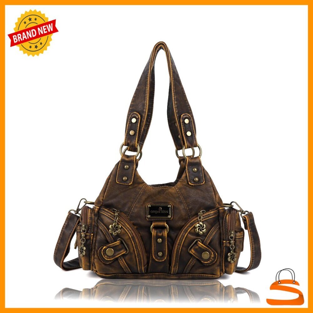 Vegan Leather Hobo Tote Bag with Multiple Pockets and Adjustable Strap